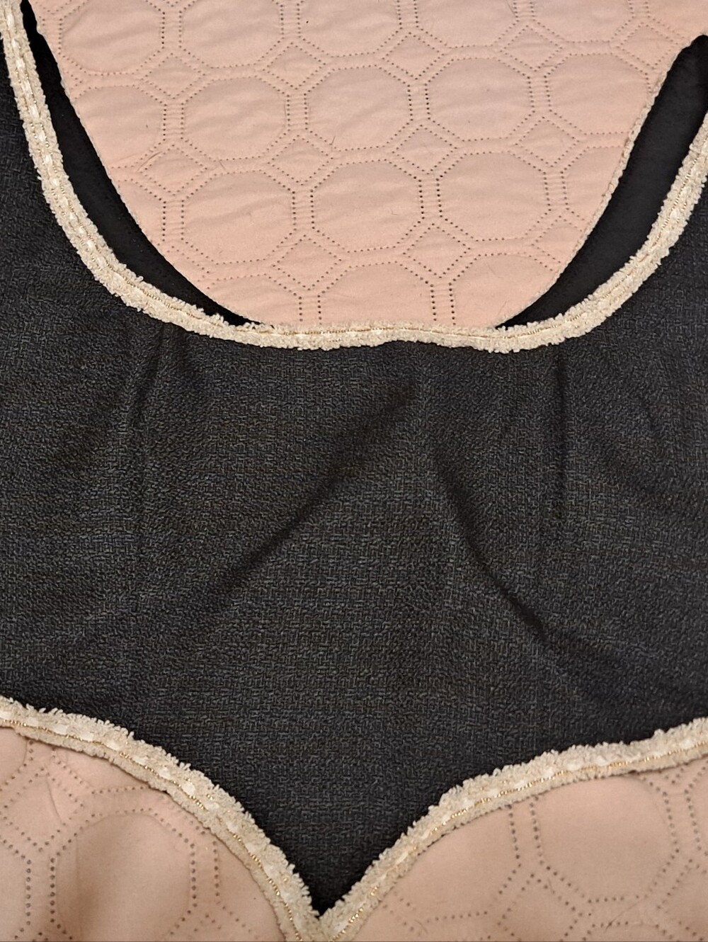 Boohoo Black and Blush Lace-Trim Halter Top